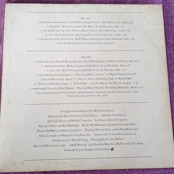 10% OFF Vintage - Carpenters - Vinyl LP c 1971 - Picture 2 of 6